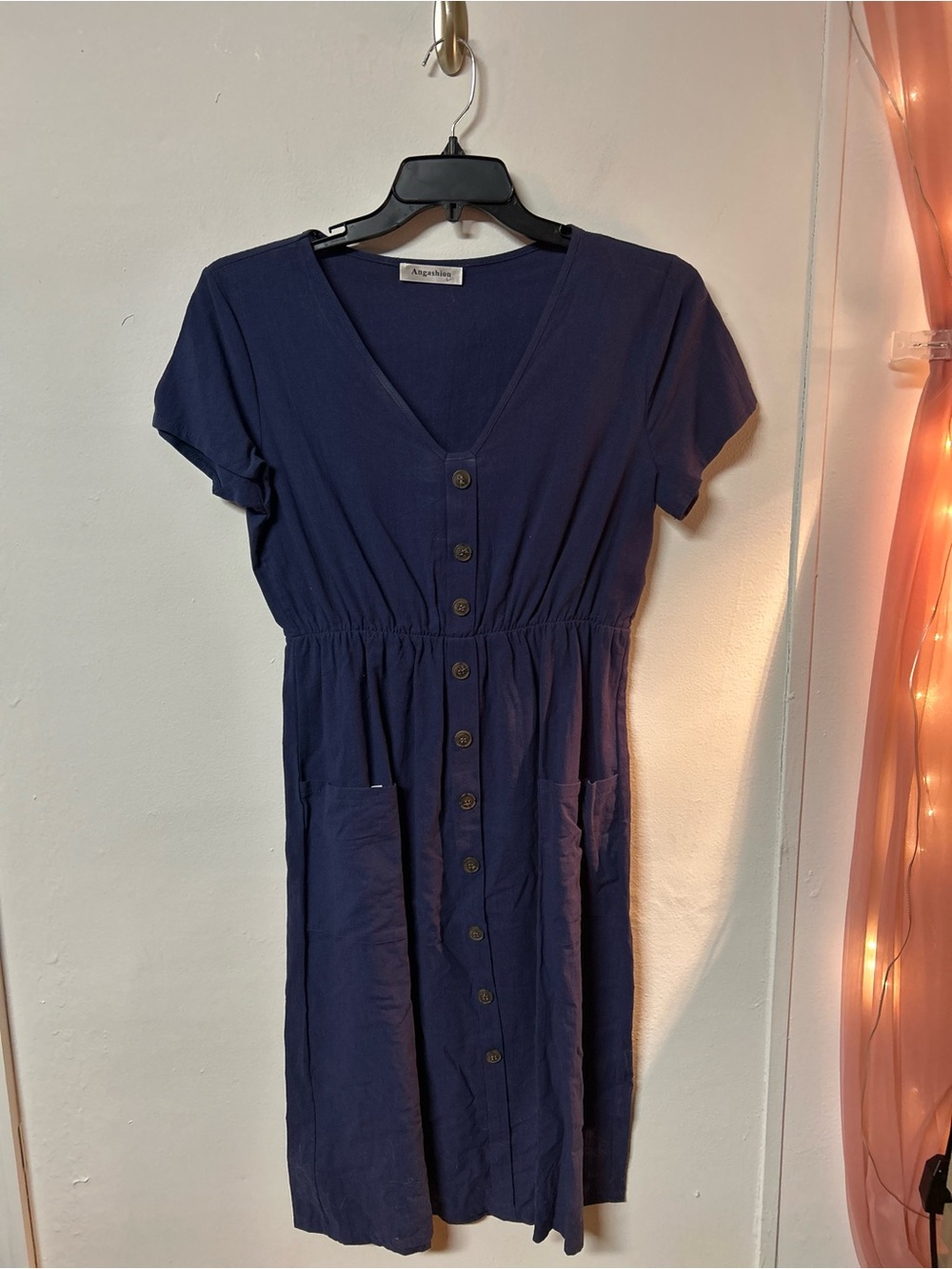 Angashion Navy Button-Front Midi Dress – Size Large